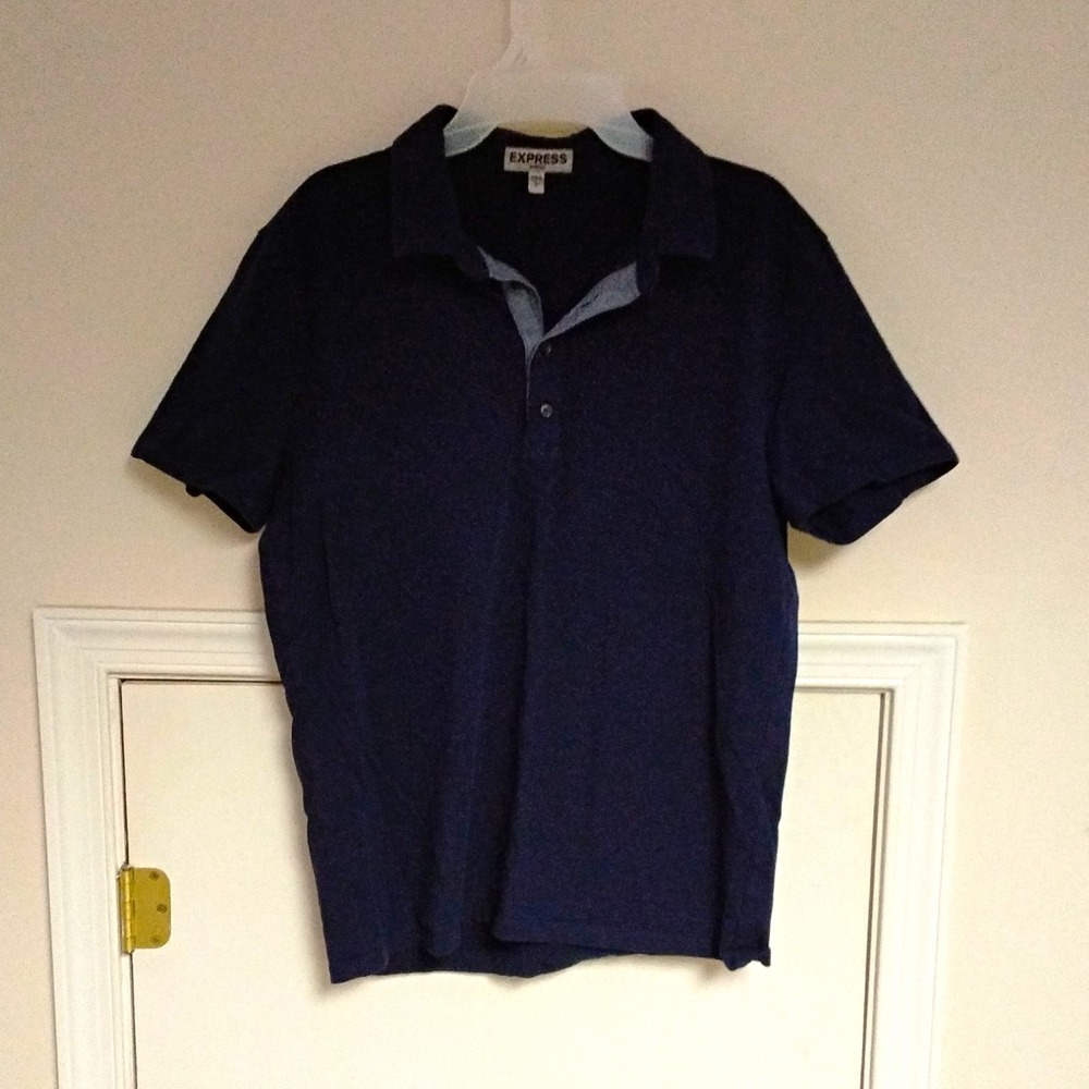 Express Men's Blue Polo Shirt L Regular Short Sleeve Collared Solid Button